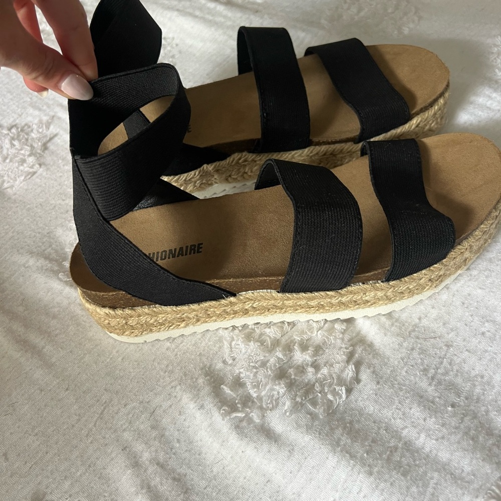 Black and Tan Espadrilles with Elastic Straps